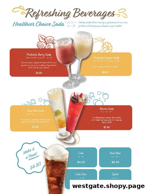 A vibrant menu displaying various refreshing and healthier choice beverages.