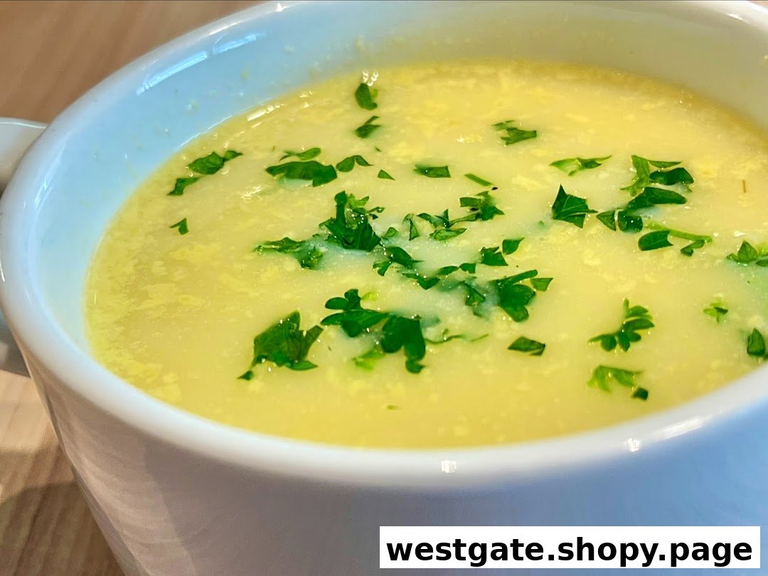 A close-up of a creamy yellow soup garnished with fresh green parsley in a white bowl.