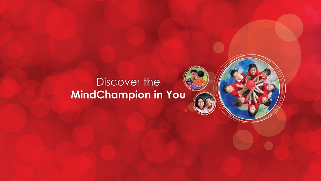 A vibrant red graphic featuring children and the slogan "Discover the MindChampion in You."
