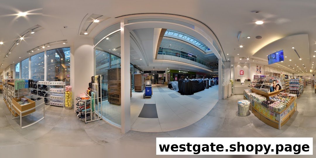 A panoramic view of the MINISO store interior, showcasing diverse products and the mall corridor outside.