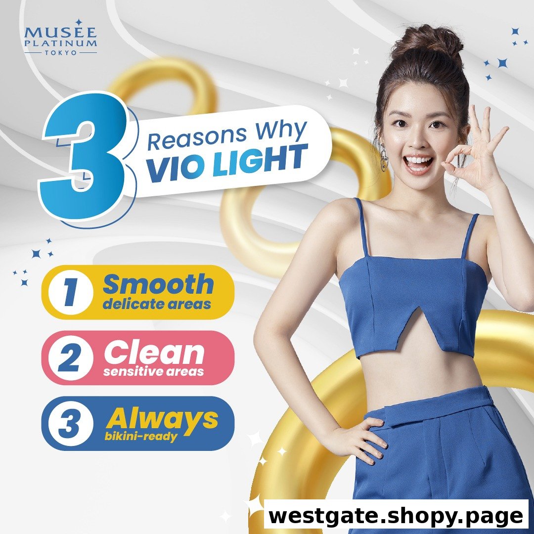 An advertisement for Musee Platinum Tokyo's VIO Light service, highlighting its three key benefits.