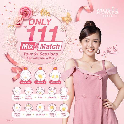 A promotional image for Musee Platinum Tokyo offering 6 beauty sessions for RM 111.