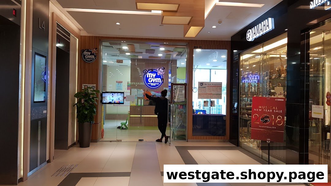 The entrance of My Gym Jurong East, an enrichment center, located next to a Yamaha store.