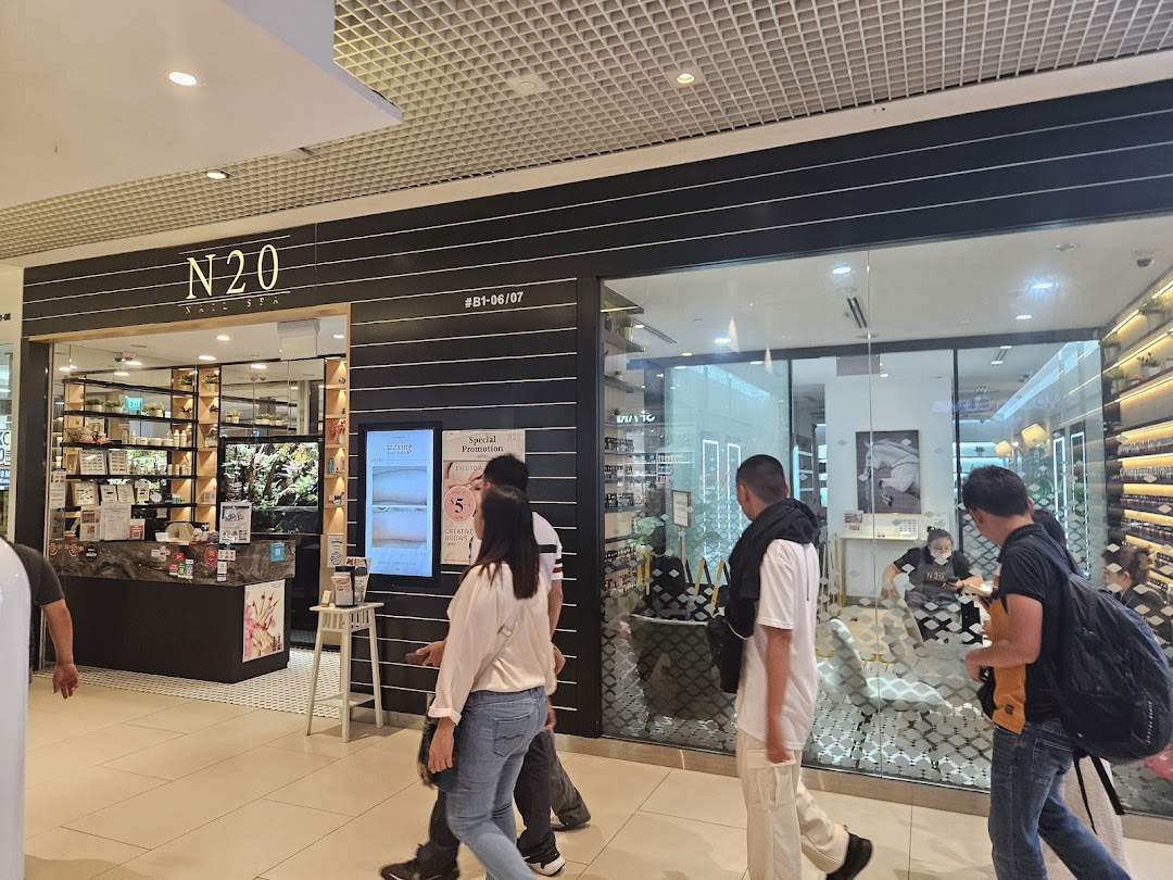 The N20 Nail Spa storefront at Westgate Mall, featuring its entrance and interior view with customers.