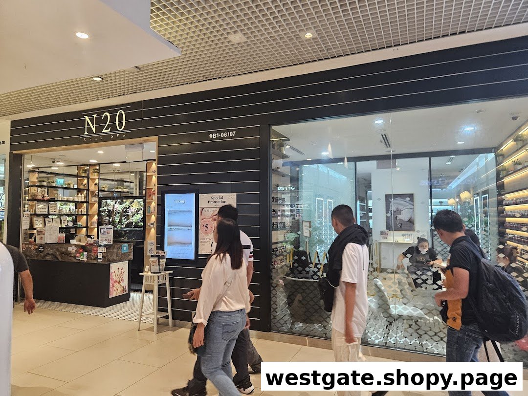 The N20 Nail Spa storefront at Westgate Mall, featuring its entrance and interior view with customers.