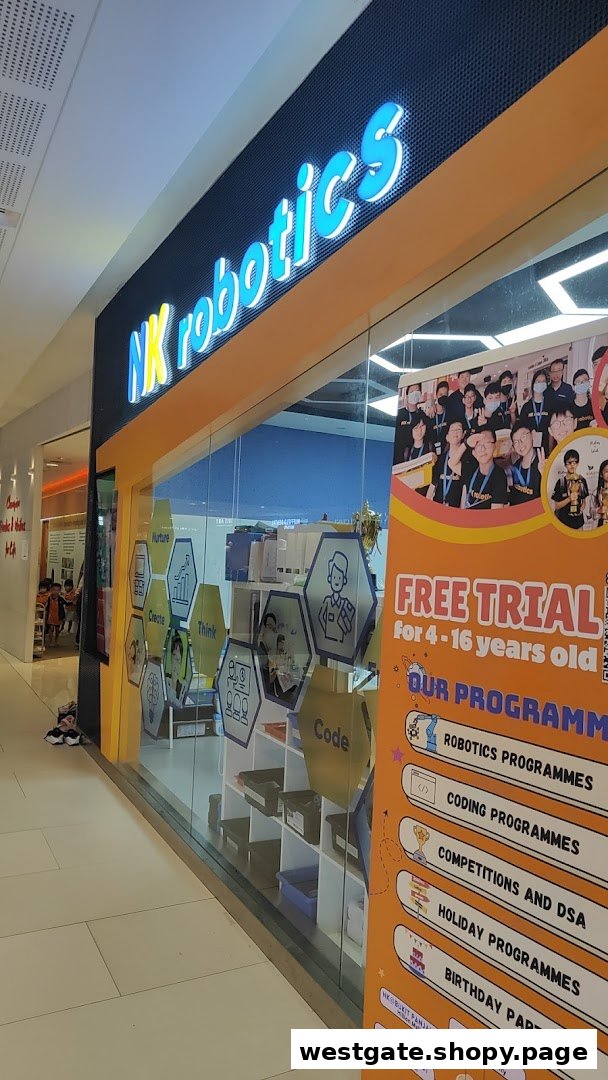 NK Robotics shop front with a promotional banner for robotics and coding programs.