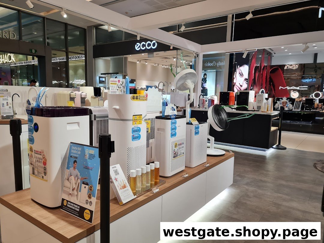 An interior view of Novita showcasing a range of air purifiers, fans, and wellness products on display.