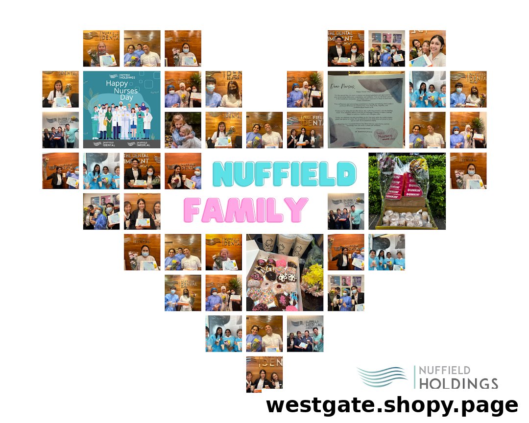 A heart-shaped collage of Nuffield Dental staff photos celebrating Nurses' Day, showcasing team spirit.