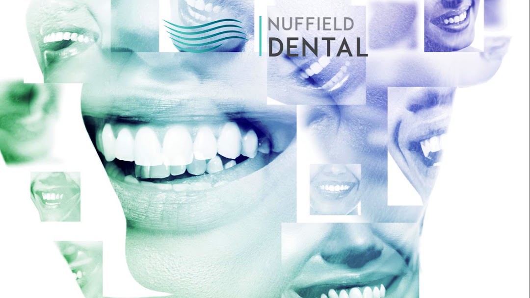 A collage of smiling faces and the Nuffield Dental logo, emphasizing healthy teeth.