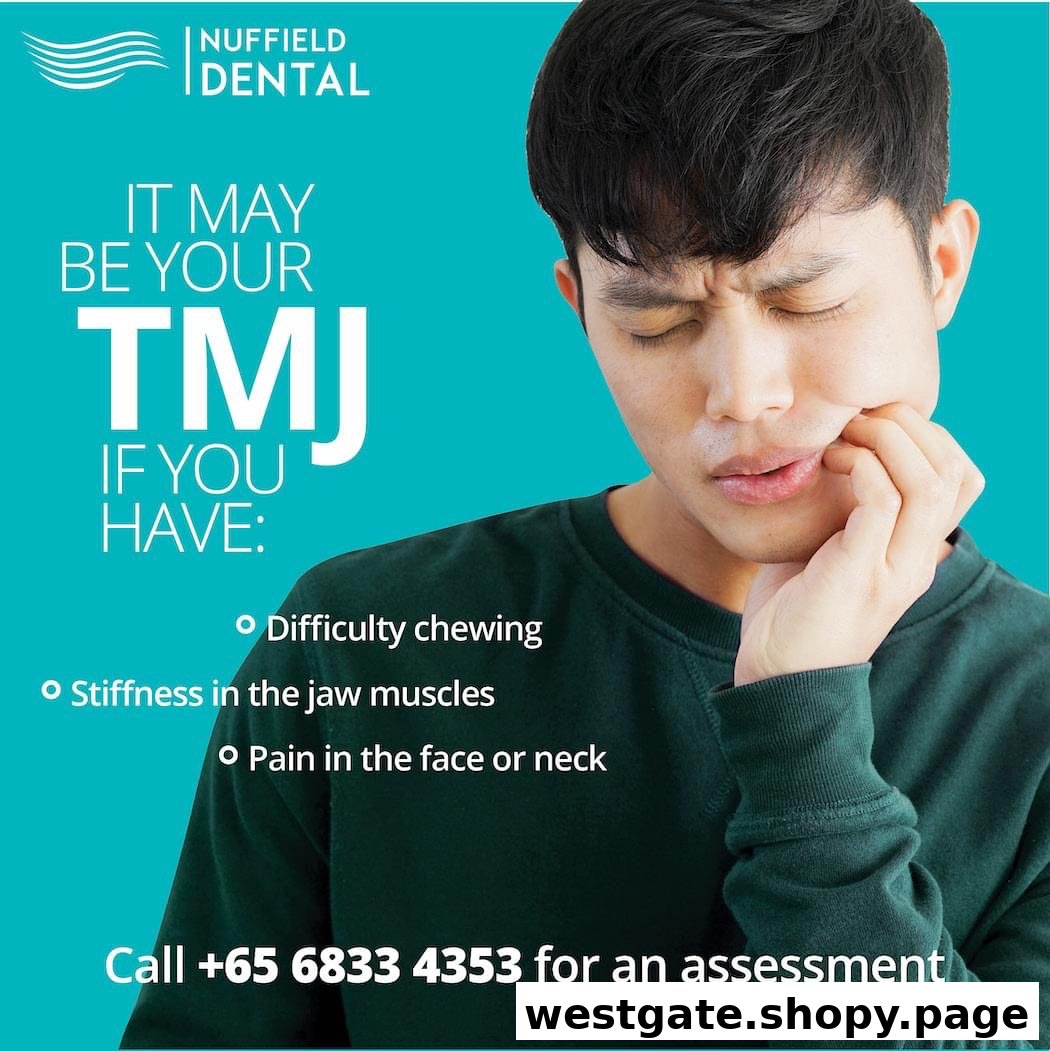 An advertisement from Nuffield Dental about TMJ symptoms featuring a man with jaw pain.