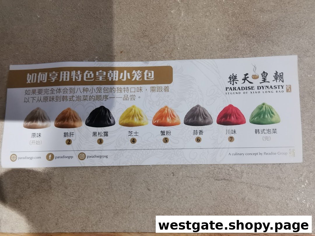 A guide showcasing Paradise Dynasty's signature 8-flavor Xiao Long Bao and recommended tasting order.