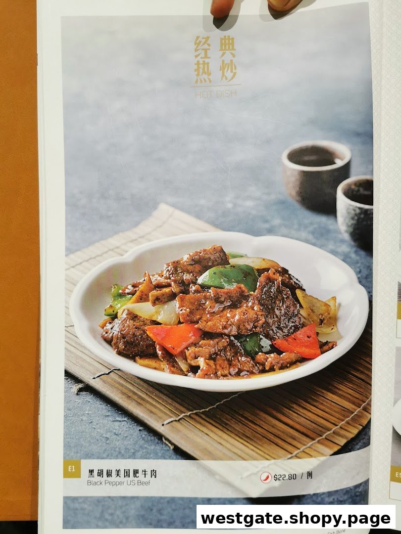 A menu page featuring Black Pepper US Beef from Paradise Dynasty.