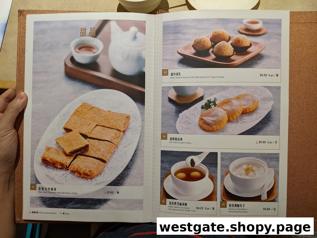 A vibrant menu page showcasing a variety of traditional Chinese desserts with images and prices.