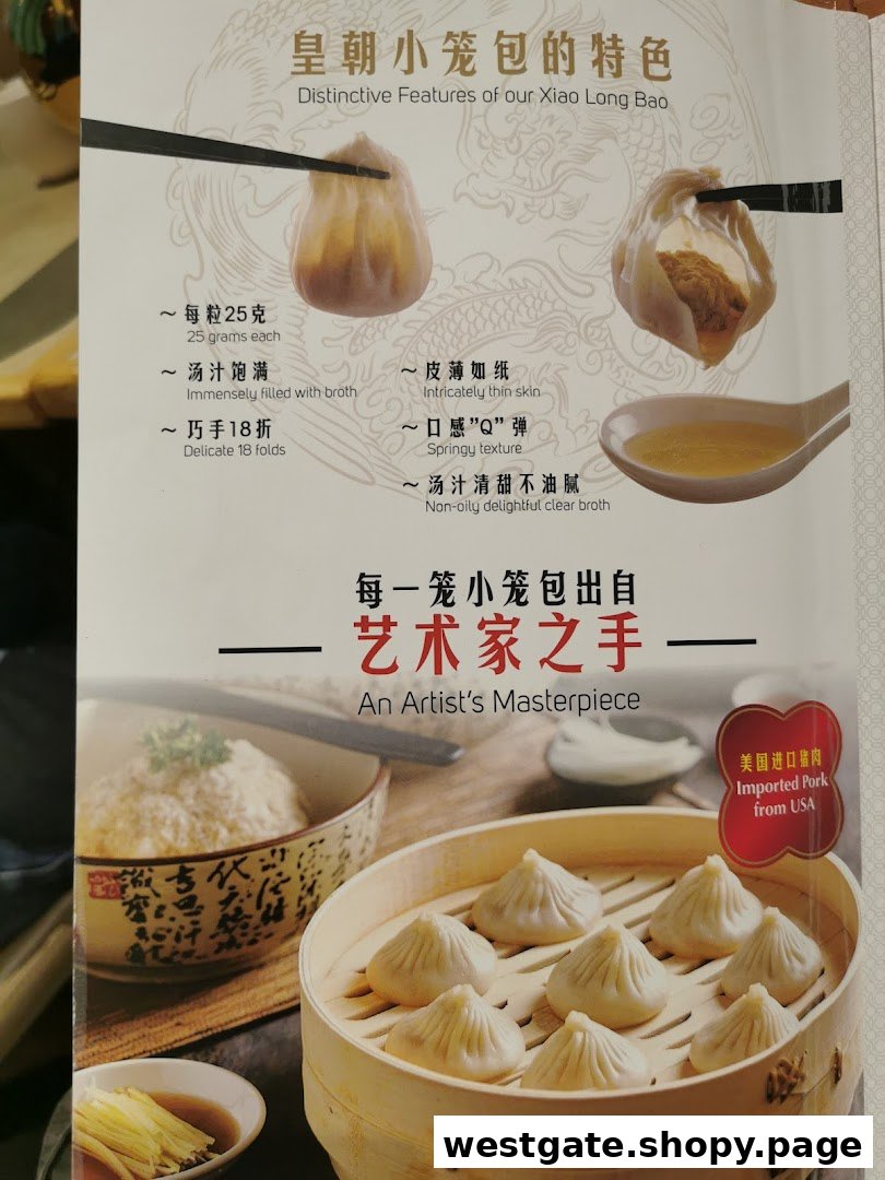 A menu page highlighting the distinctive features and craftsmanship of Paradise Dynasty's signature Xiao Long Bao.