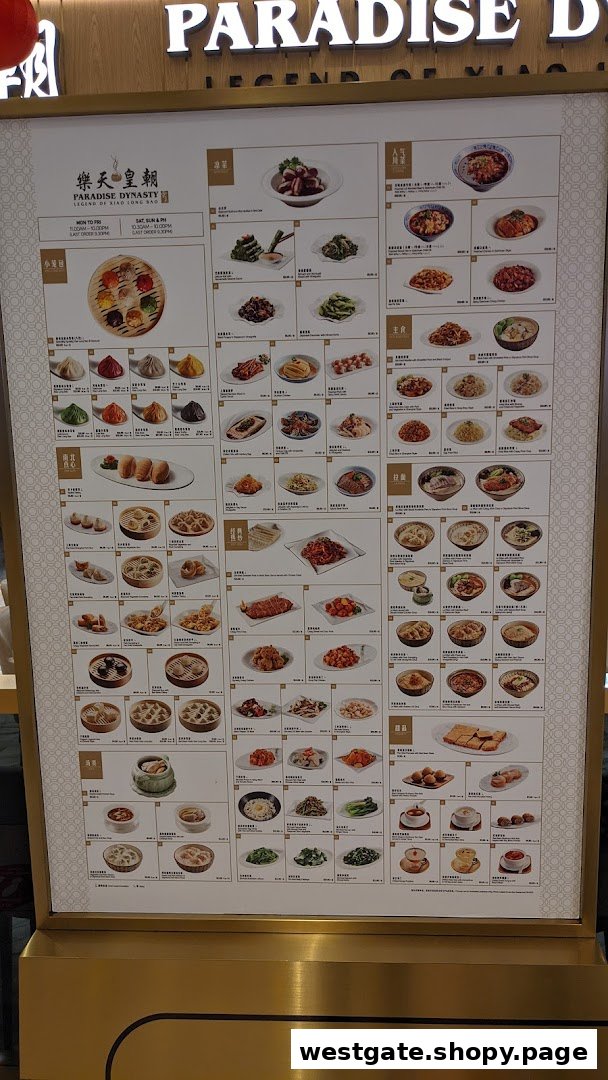 A detailed menu board for Paradise Dynasty, showcasing a wide array of Chinese dishes with prices.