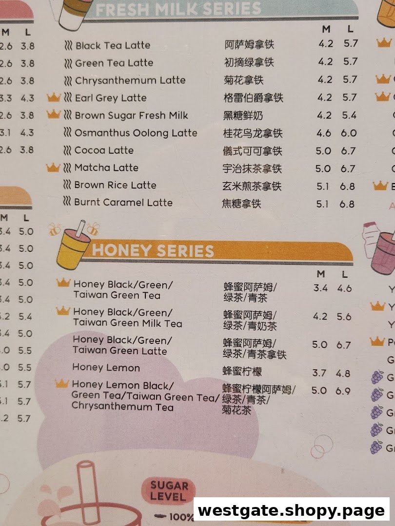 A close-up view of PlayMade's menu featuring Fresh Milk and Honey Series beverages with prices.