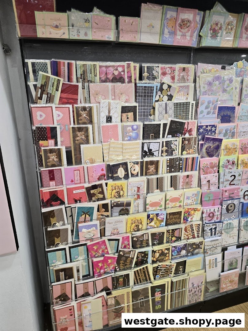 A vibrant display rack filled with a wide variety of greeting cards for all occasions.