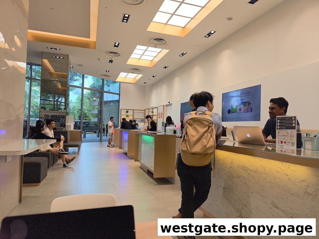 Customers interact with staff at the service counter inside an Apple Authorised Service Provider.