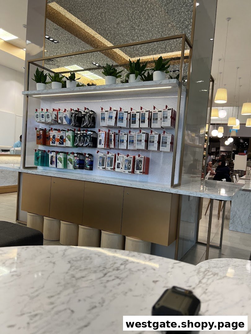 A modern retail display featuring various phone cases and accessories.