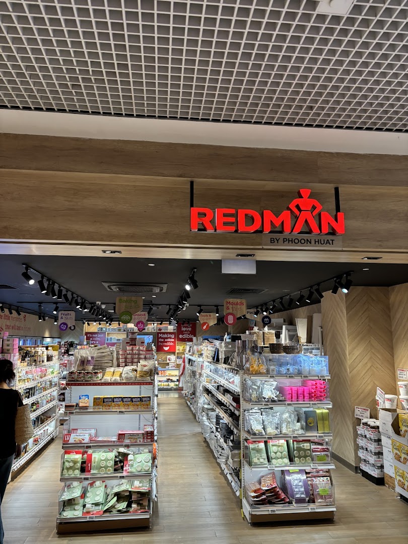 The entrance of RedMan by Phoon Huat, a baking supplies store, with a view of its well-stocked interior.