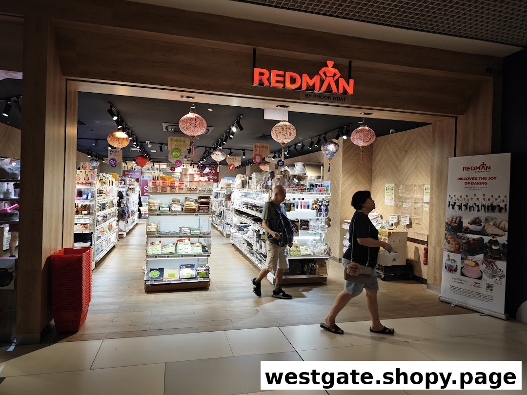 The RedMan by Phoon Huat shop front at Westgate, showcasing its wide array of baking ingredients and supplies.