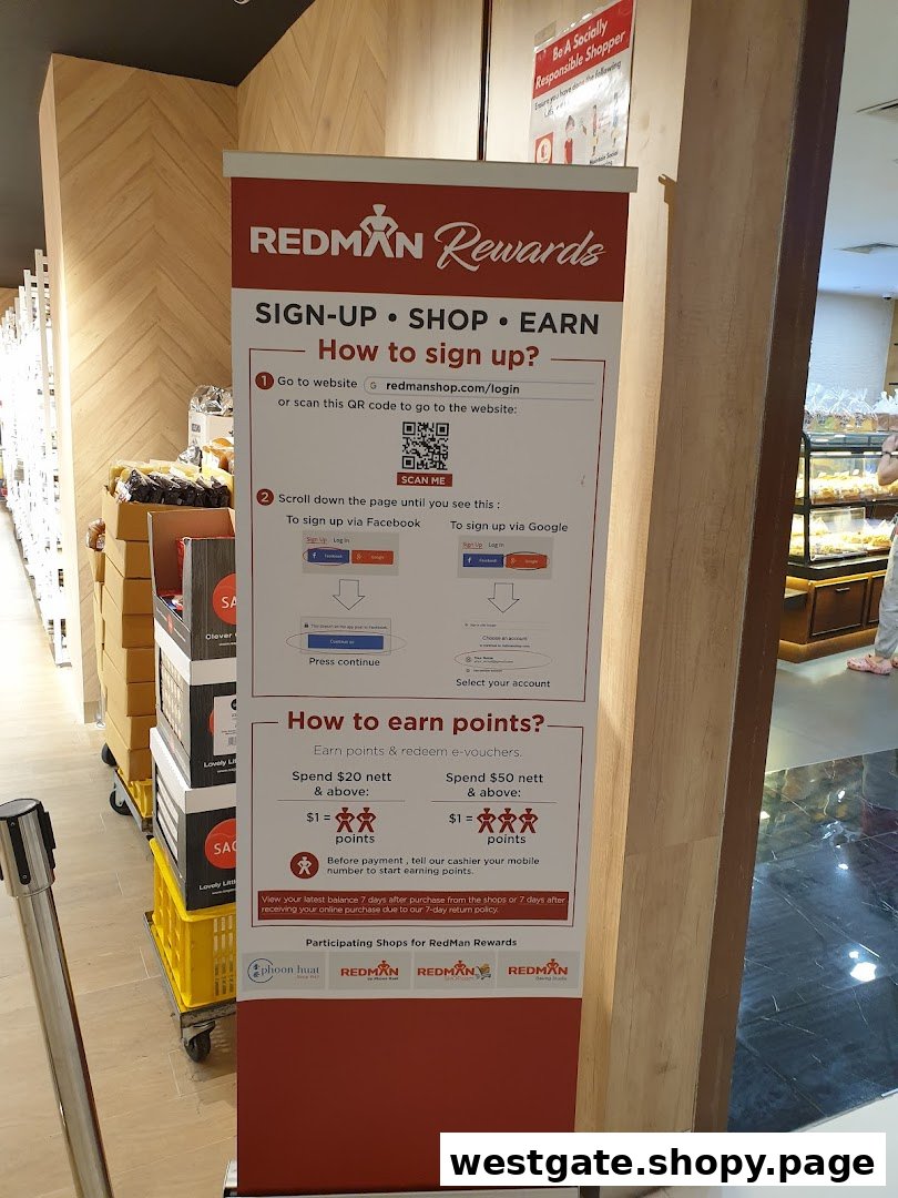 A RedMan Rewards banner detailing how to sign up and earn points for purchases.
