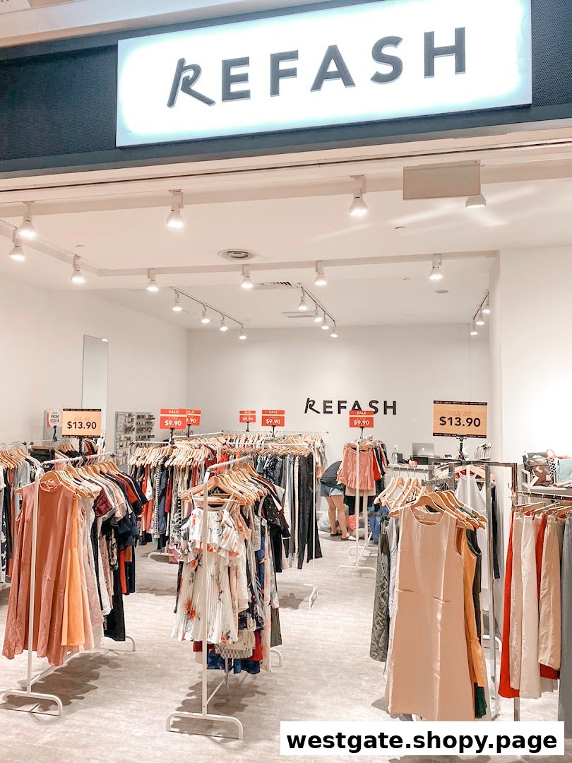 The bright entrance of REFASH Westgate, showcasing racks of stylish pre-loved clothing for sale.