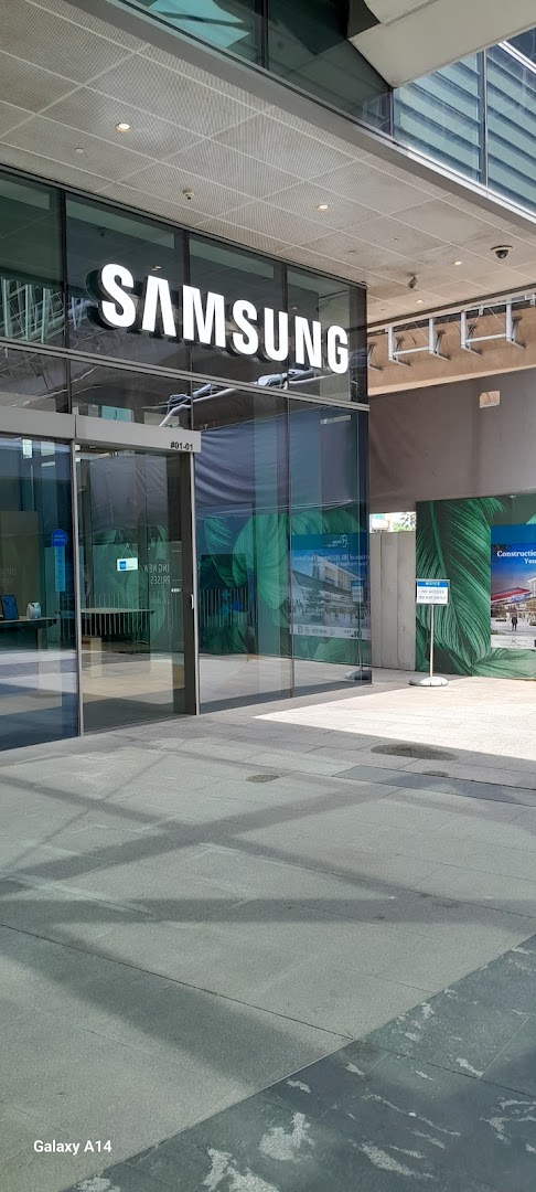Exterior view of the Samsung Service Centre Westgate entrance with large Samsung logo.