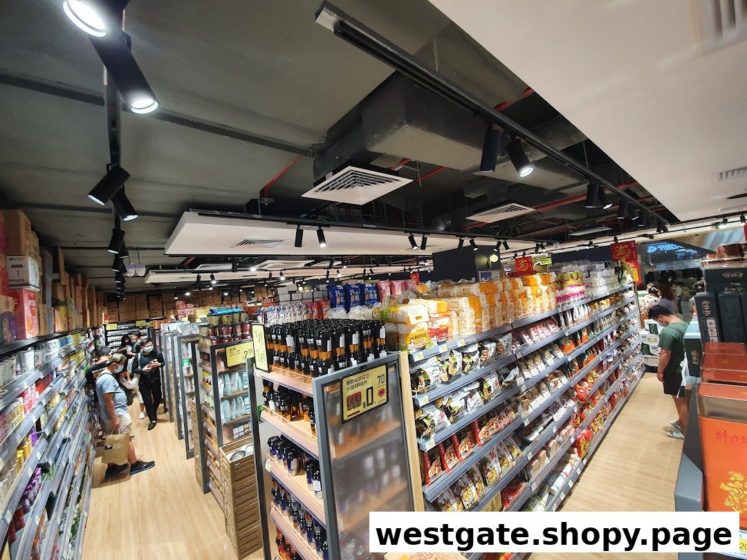 An interior view of Scarlett Supermarket, showcasing well-stocked aisles with a wide variety of products and shoppers.