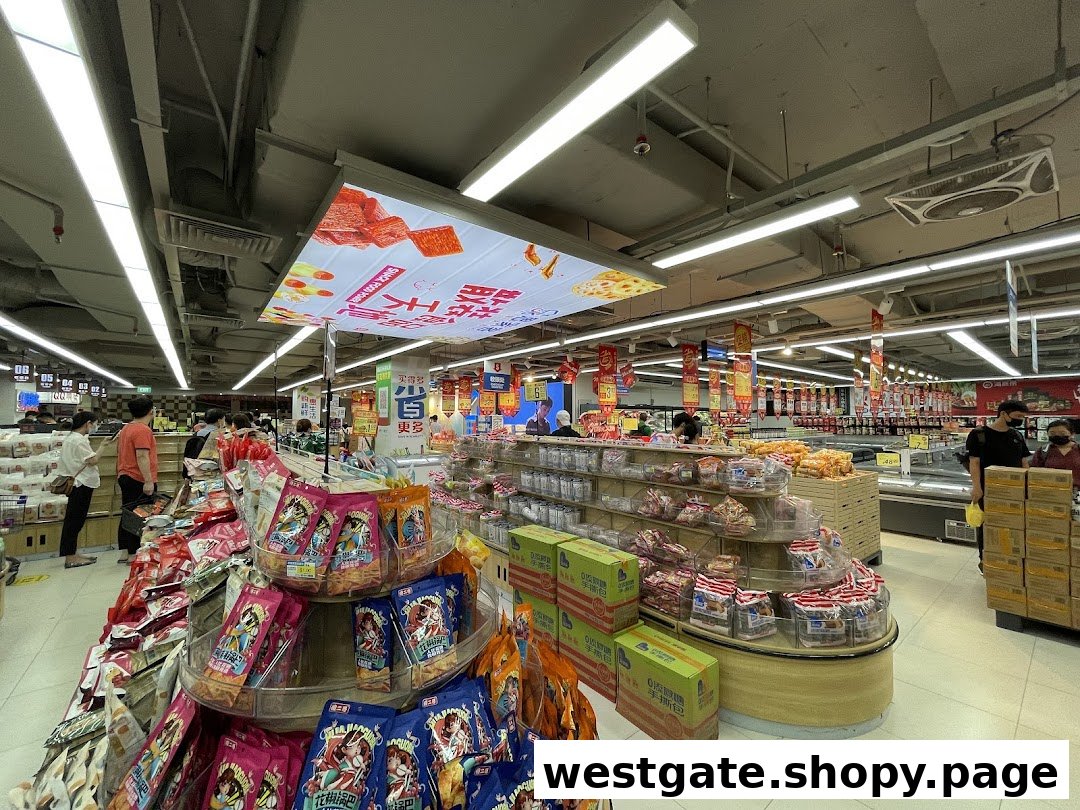 An interior view of Scarlett Supermarket, showcasing various snack aisles and a wide selection of products.