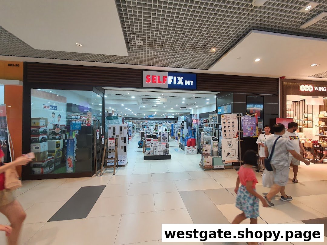 The exterior of Selffix DIY shop with its entrance and interior visible, located in a shopping mall.