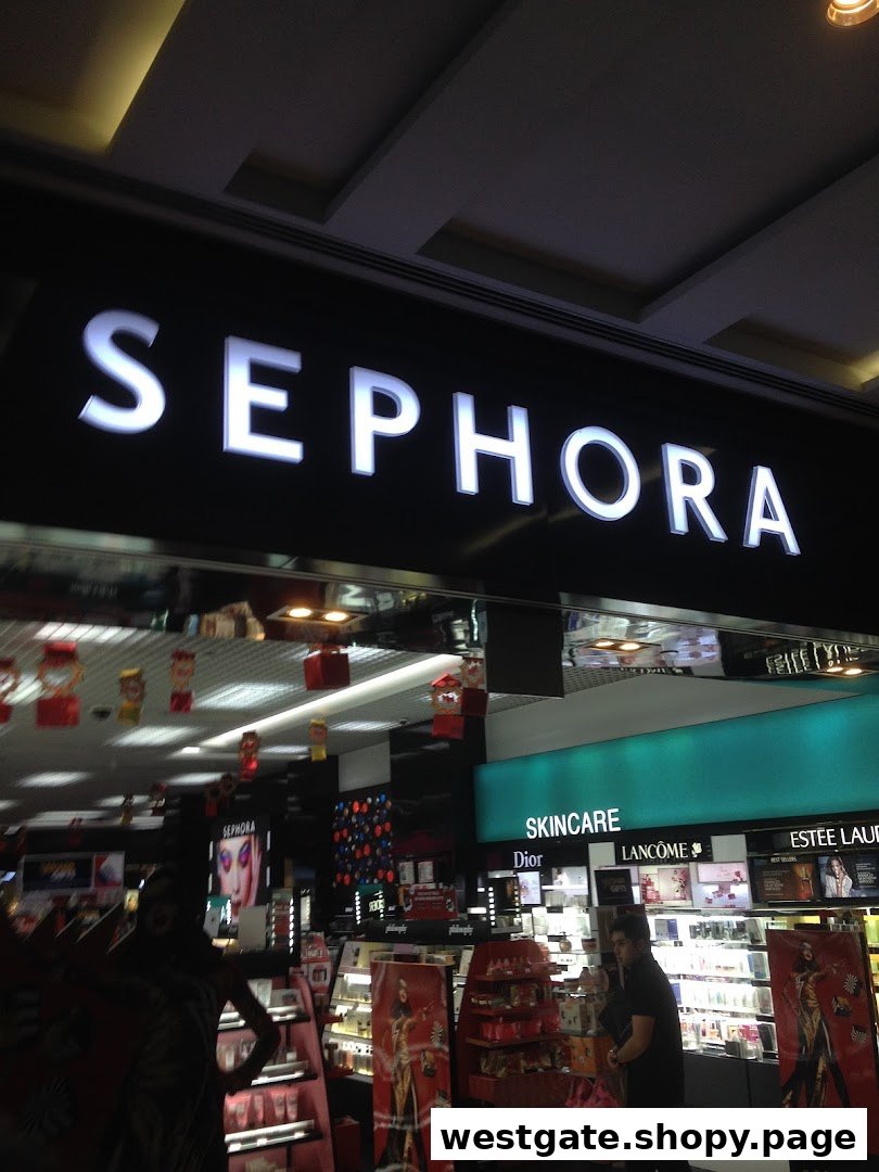The illuminated Sephora sign above the entrance of a beauty retail store.