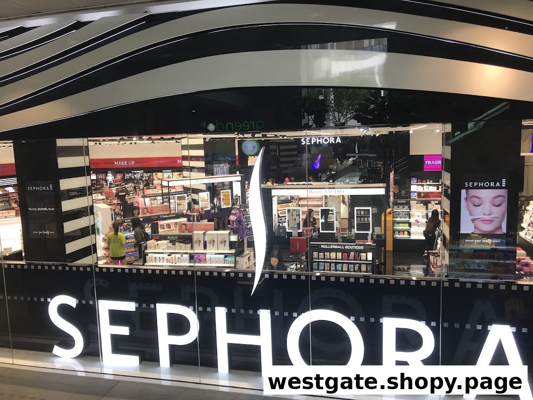 The vibrant Sephora store entrance showcasing its iconic logo and diverse beauty products.