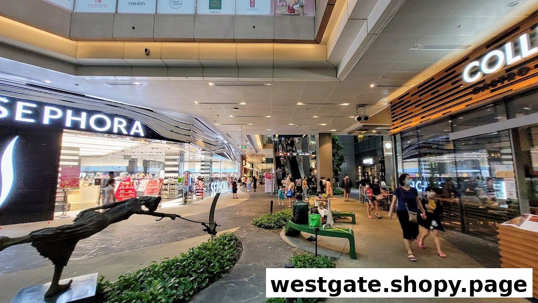 The brightly lit Sephora shopfront with its distinctive black and white stripes, alongside a busy mall walkway.
