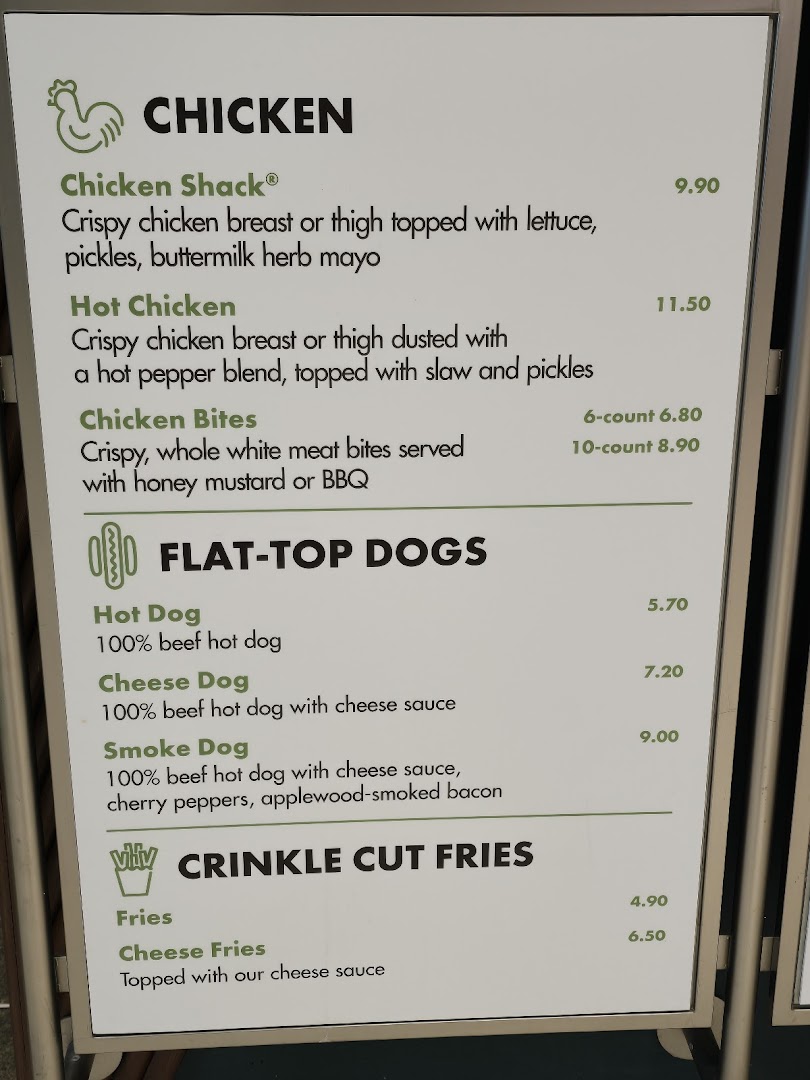 A detailed menu board displaying chicken, hot dog, and fries options with prices.