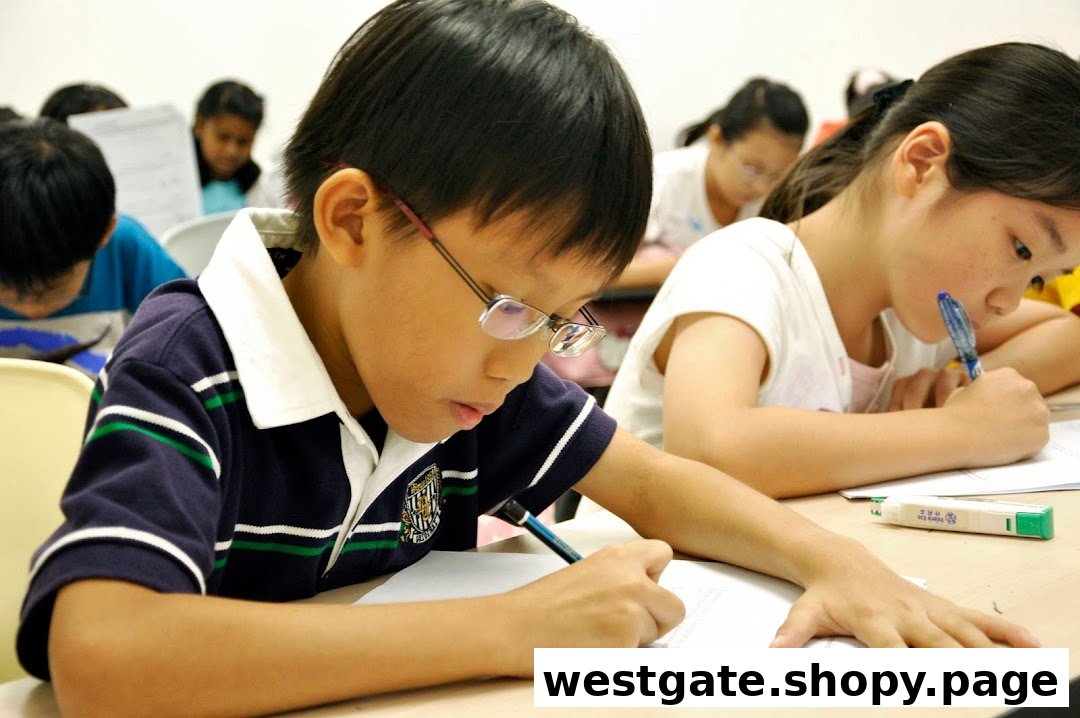 Students diligently writing and studying in a bright classroom at Stalford Learning Centre.