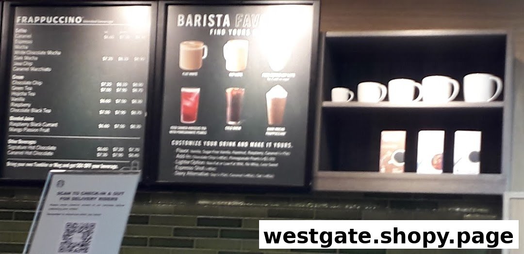 A Starbucks menu board displaying Frappuccino and Barista Favorites, with drink customization options.