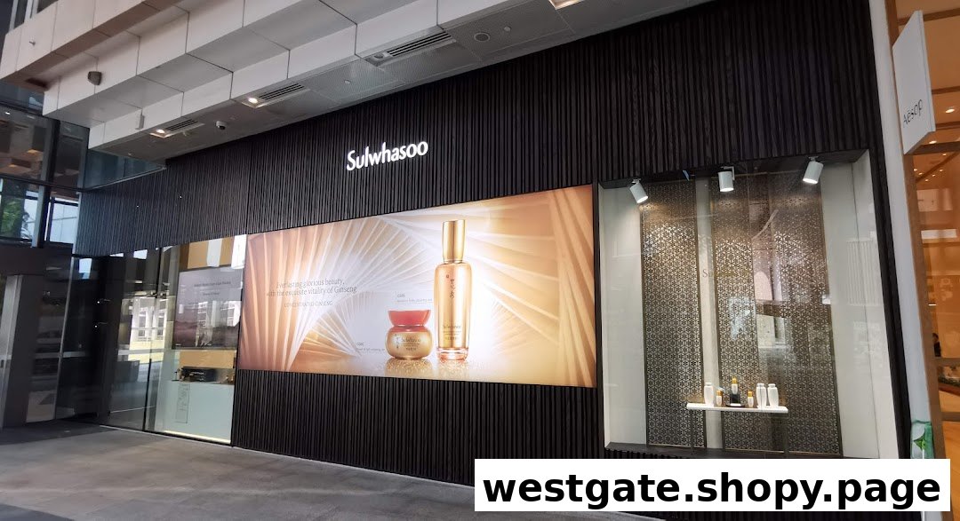 The exterior of Sulwhasoo Boutique features a large product display and elegant dark facade.