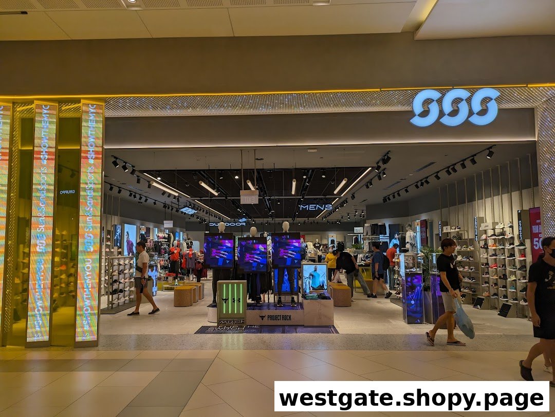 The brightly lit entrance of Sun & Sand Sports, showcasing athletic apparel and footwear.