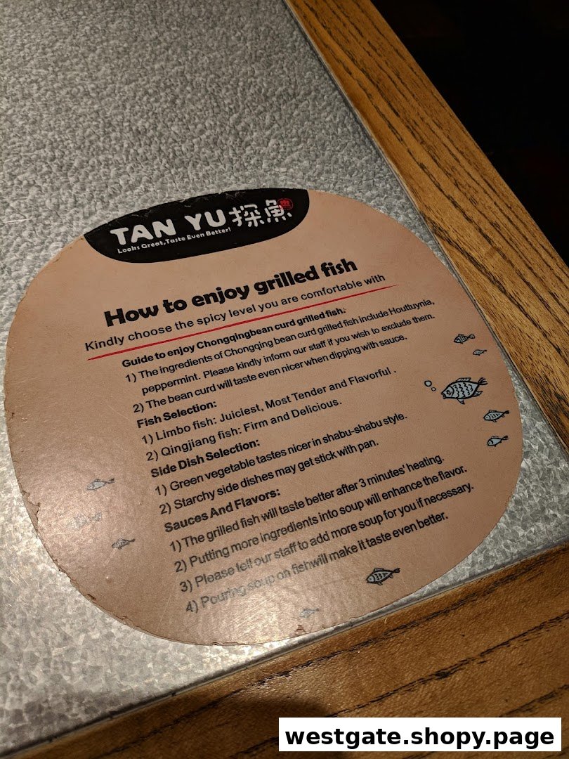 A circular dining guide from TANYU detailing how to enjoy their signature grilled fish.
