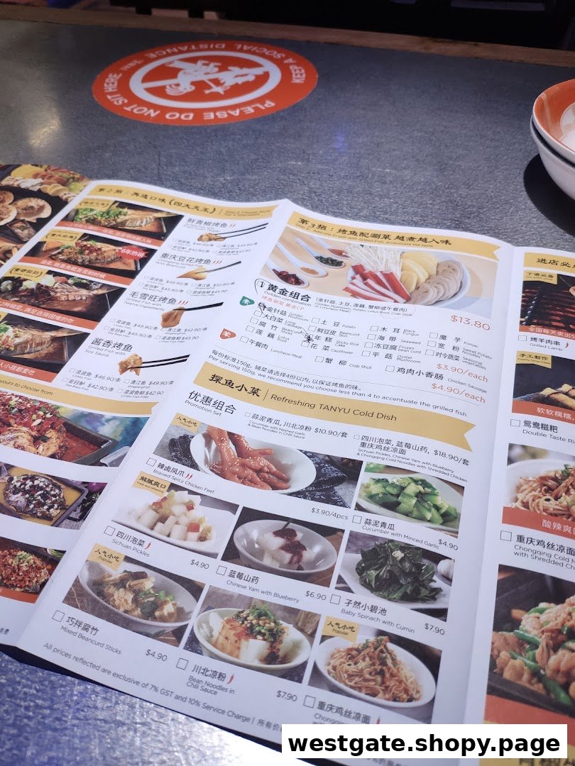 A detailed menu from TANYU Westgate, showcasing various dishes and prices.