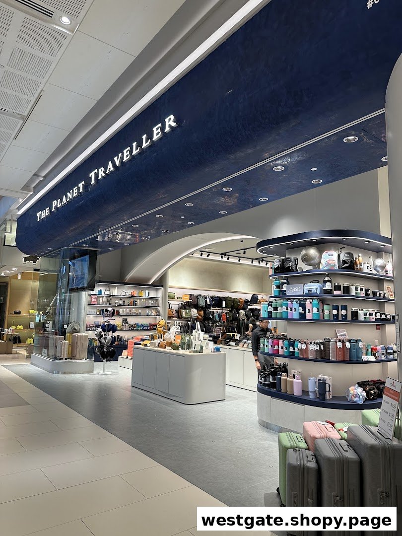 The Planet Traveller shop entrance showcasing a wide array of travel essentials, luggage, and accessories.