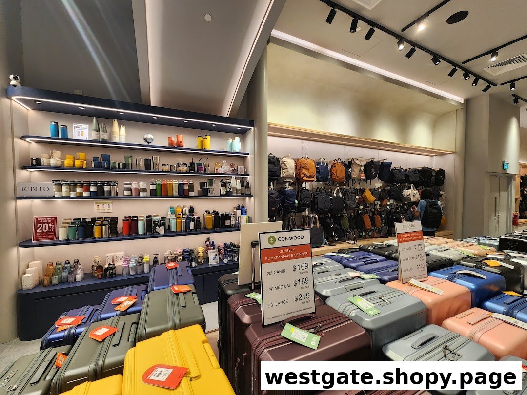 An interior view of The Planet Traveller, showcasing a wide selection of luggage, backpacks, and travel accessories.