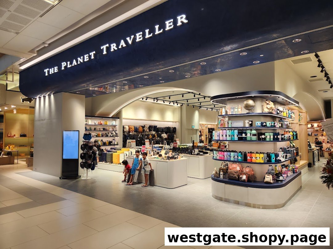 The Planet Traveller shop front with its distinctive blue signage, showcasing travel accessories and bags.