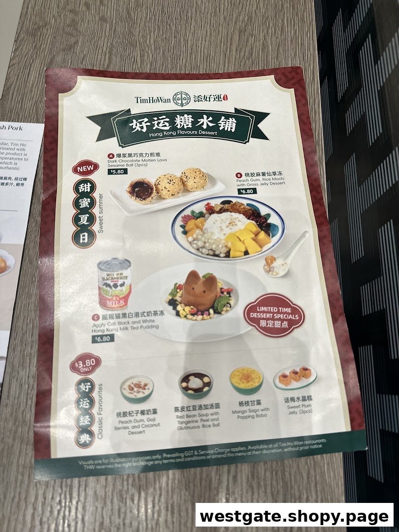 A menu displaying Tim Ho Wan's Hong Kong Flavours Desserts, including new and classic options.