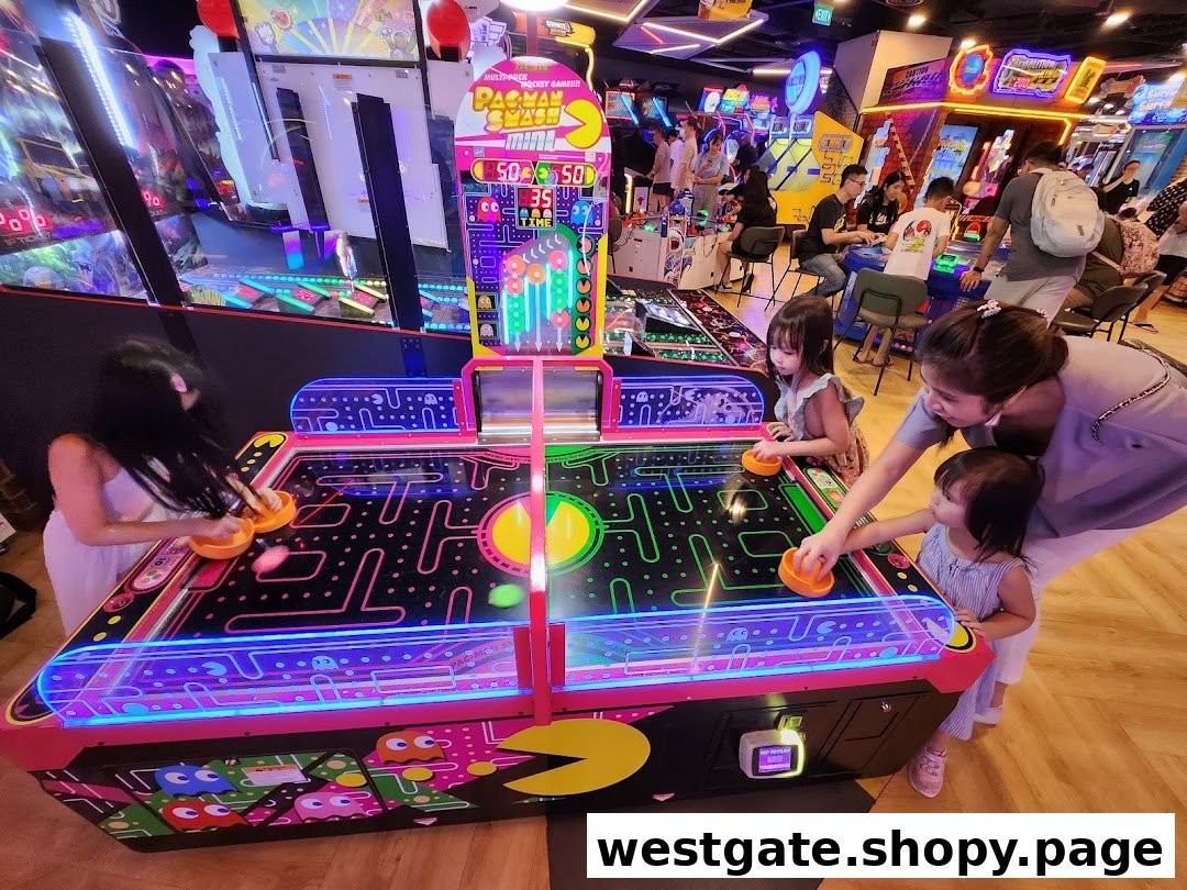 Families and friends enjoy a lively arcade with a Pac-Man air hockey game at Timezone.
