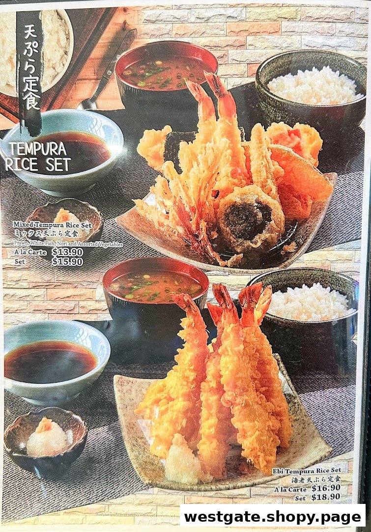 A menu page showcasing two delicious tempura rice sets with prices and descriptions.