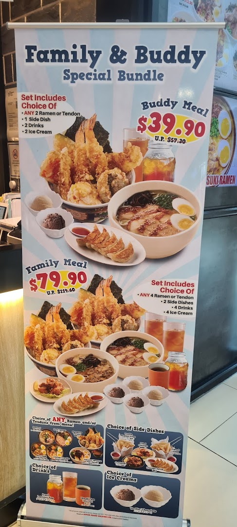 A promotional banner for Tokyo Shokudo Westgate showcasing Family & Buddy special bundle meals with prices and inclusions.