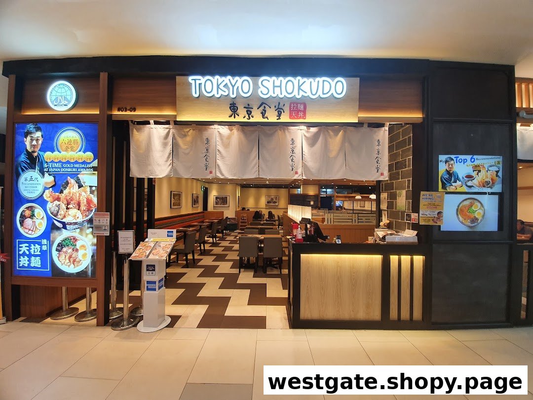 The brightly lit entrance of Tokyo Shokudo, a Japanese restaurant, showcasing its inviting interior and award-winning dishes.