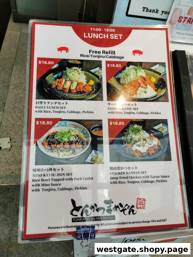 A menu board displaying lunch sets with prices and descriptions from Tonkatsu by Ma Maison.